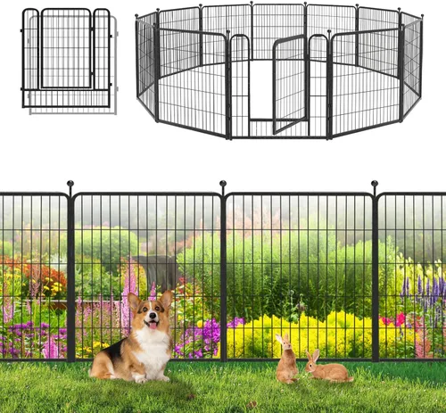 Vista 15 de Valla de Jardín con Puerta Cercado de Metal para Patio, 32 pulgadas x 23 pies 10 Paneles de Valla Sin Excavación Paneles de Valla Temporal