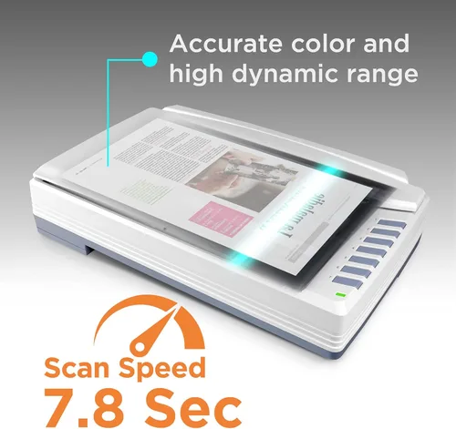 Vista 3 de Plustek OpticPro A320E - Escáner de cama plana con sensor CCD A3, área de escaneo de 12" x 17" con velocidad de 7.8 segundos. Compatible