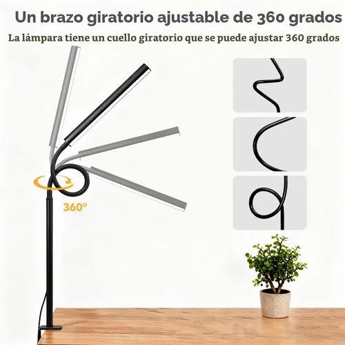 Vista 6 de Lámpara de escritorio LED con abrazadera, 5 modos de color y 10 niveles de brillo, luz de escritorio para cuidado de los ojos, cuello de cisne