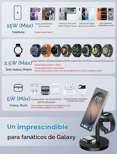 Vista 3 de Aeinidi Cargador inalámbrico magnético fuerte súper rápido para Samsung Negro