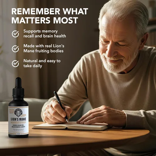 Vista 2 de Tintura de hongo con extracto de melena de león – Apoyo de enfoque, memoria y claridad – 2 onzas, suplemento líquido de melena de león Doble