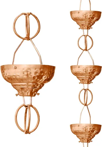 Vista 8 de Monarch Rain Chains - Cadena de lluvia de aluminio con diseño de taza martillada oriental, de 2.6 m de longitud, recubierto de polvo negro, cadena