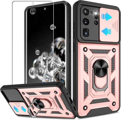 Vista 145 de ATUMP Funda para T-Mobile Revvl V Plus 5G con protector de pantalla HD con cubierta de cámara deslizante, soporte de anillo de rotación de 360° Negro