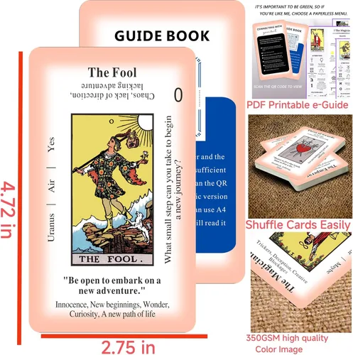 Vista 5 de Tarjetas de tarot clásicas para principiantes con significados, juego de 78 cartas para aprender y adivinar (blanco)
