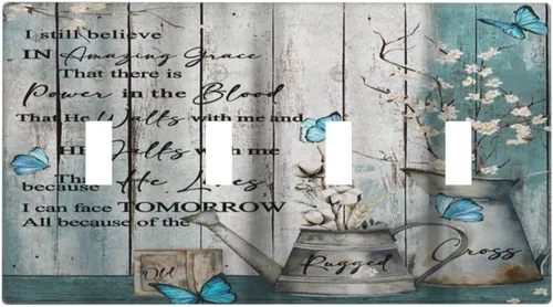 Vista 43 de Cubiertas de pared de estilo rústico occidental de madera puerta de granero herradura de hierro estrella placas de pared simple dúplex cubiertas