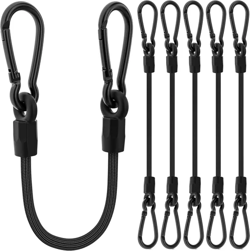 Vista 7 de Cuerdas elásticas con ganchos, cuerdas elásticas de servicio pesado de 8 pulgadas de largo con clip de mosquetón para exteriores, cuerda elástica