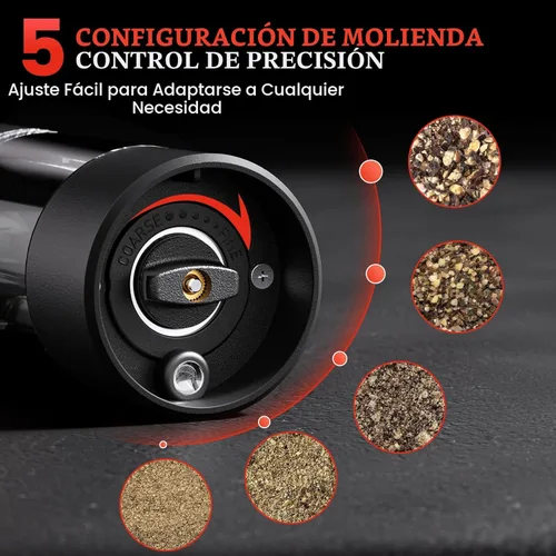 Vista 4 de Juego de molinillo eléctrico de sal y pimienta, batería automática, molinillo de pimienta, grosor ajustable, fácil de llenar, capacidad mejorada