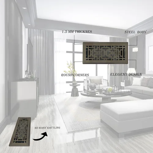 Vista 6 de Registro de piso de diseño oriental de 4 x 12 pulgadas en acabado de bronce metálico, cubiertas de ventilación para piso del hogar, cubiertas