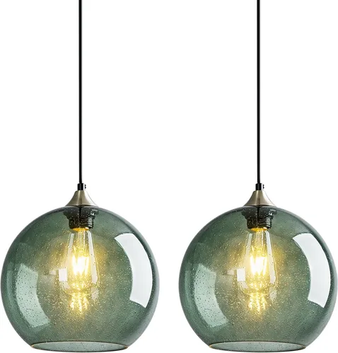 Vista 39 de Luces colgantes de vidrio marrón claro, lámpara colgante de globo de isla de cocina, lámparas colgantes modernas para dormitorio, sala de estar