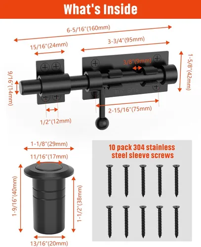 Vista 4 de Pestillo de puerta de perno deslizante resistente, cierres sólidos de acero inoxidable 304 de 16 cm con acabado de galvanoplastia, cerradura