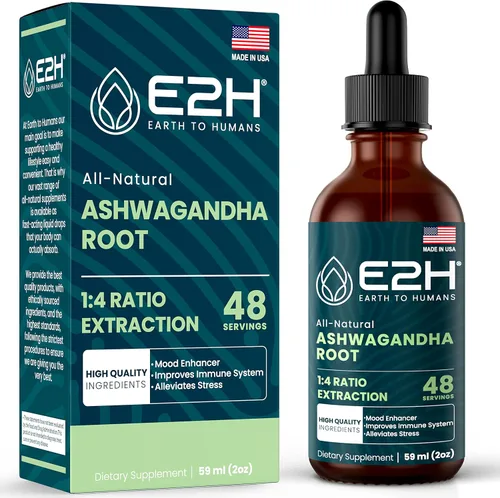 E2H Ashwagandha - Gotas líquidas de ashwagandha totalmente natural para aliviar el estrés y mejorar el estado de ánimo, extracto orgánico de raíz de