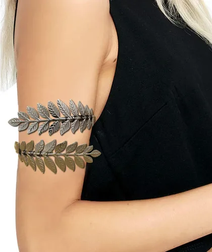 Vista 2 de RechicGu Pulsera de Hoja de Árbol de Navidad Brazalete de Brazo Superior Abrazadera Pulsera de Broche Pulsera de Brazalete Romano Griego Laurel