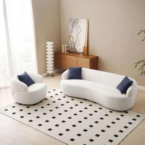 Vista 139 de JUSTONE Sofá de sala de estar curvado moderno de mediados de siglo de 101 pulgadas, sofá de tela Boucle de 4 asientos para dormitorio, oficina, beige