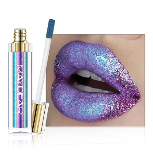 Vista 7 de Maydear Lápiz labial camaleón, color rosa de alta pigmentación para mujer, brillo de labios metálico, cobertura completa, multicromo, maquillaje