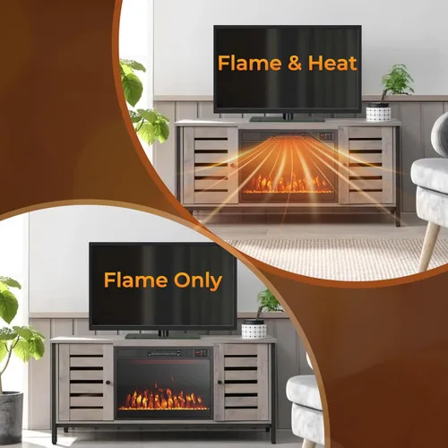 Vista 8 de COSTWAY - Chimenea eléctrica de inserción de 23 pulgadas, calefactor de chimenea de 750 W/1500 W con control remoto, color y brillo de llama