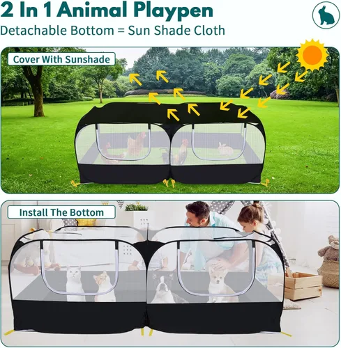 Vista 2 de Corralito para animales pequeños, jaula para mascotas, gran gallinero con parte inferior desmontable, paredes de malla transparente transpirable