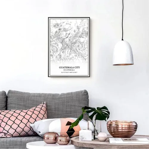 Vista 3 de TANOKCRS Póster impreso en lienzo de la ciudad de Guatemala con mapa de Guatemala, sin marco, moderno mapa blanco y negro, regalo de recuerdo