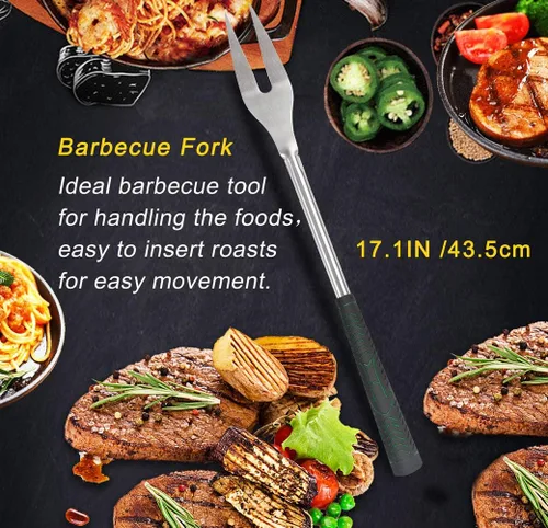 Vista 5 de POLIGO Juego de 7 herramientas de barbacoa estilo club de golf con mango de goma, accesorios de parrilla de acero inoxidable para parrilla al aire