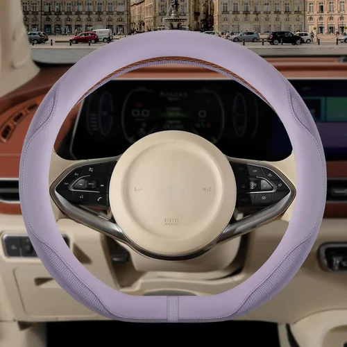 Vista 15 de Funda para volante de 14 pulgadas en forma de D para Prius Civic, piel de microfibra de napa antideslizante, transpirable, cálida en invierno
