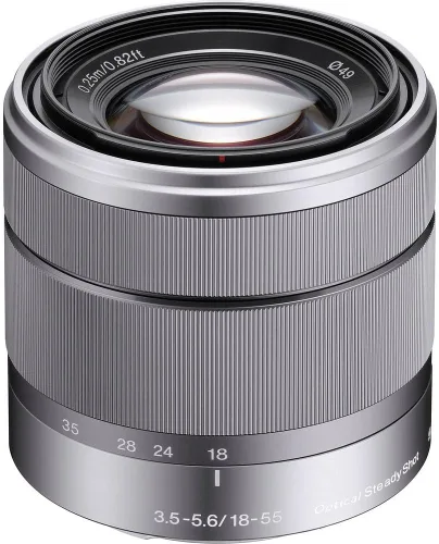 Sony Alpha SEL1855 E-mount 0.709-2.165 in F3.5-5.6 OSS Lente (Plata)