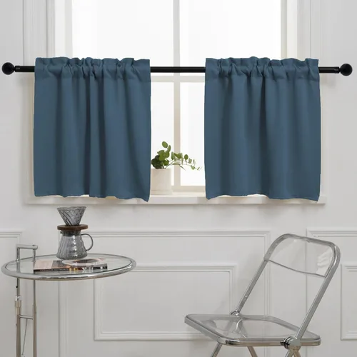 Vista 22 de Pickluc Cortina de media ventana para cafetería, 36 pulgadas de largo, con bolsillo para barra, opaca para ventana pequeña, 2 paneles, 30 x 36 Verde