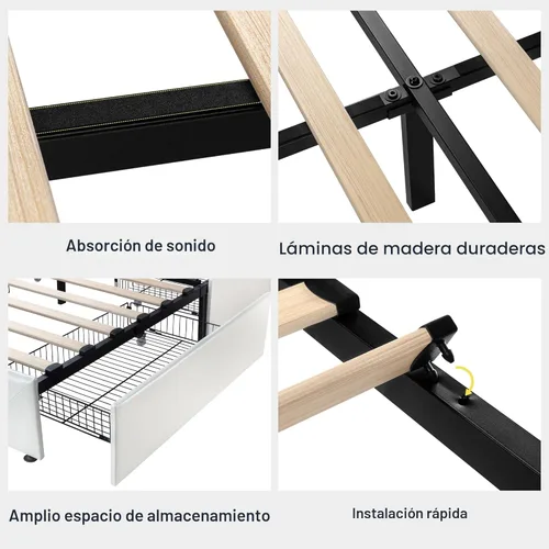 Vista 8 de Allewie - Base de cama con plataforma tapizada tamaño Queen, con 4 cajones de almacenamiento y cabecera, botón cosido en forma de diamante, base