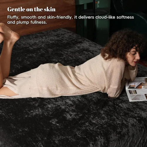 Vista 4 de PHF Sábana bajera ajustable de terciopelo tamaño individual, sábana bajera de lujo, súper suave, acogedora y cómoda, con bolsillo profundo de 15