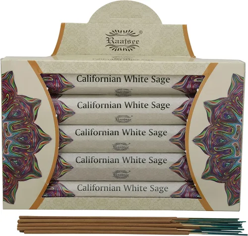 Raajsee Varillas de incienso de salvia blanca, paquete de 5 varillas de 100 % insense puro, orgánico natural, enrolladas a mano sin productos Sabio
