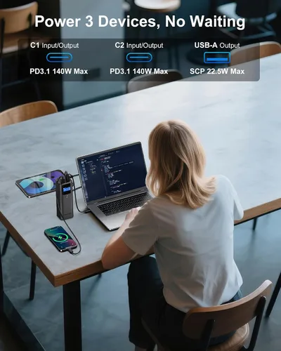 Vista 5 de AsperX Banco del poder del ordenador portátil, 27,600mAh 162.5W PD3.1 de Gris profundo