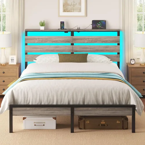 Vista 15 de Rolanstar Base de cama individual con 4 cajones, luces LED y estación de carga, plataforma de metal con cabecera de almacenamiento, sin ruido, fácil