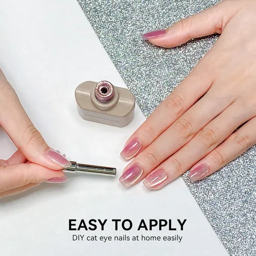 Vista 6 de MAYCHAO Esmalte de uñas en gel de ojo de gato con amatista dorada, 1 pieza de esmalte de gel de ojo de gato de terciopelo Mirage para remojar