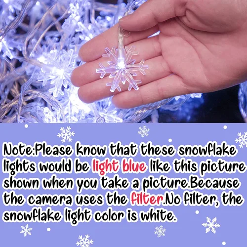 Vista 9 de 2 piezas de 100 luces LED de copo de nieve para colgar decoraciones, Decoración iluminada de invierno para vacaciones, Navidad, suministros