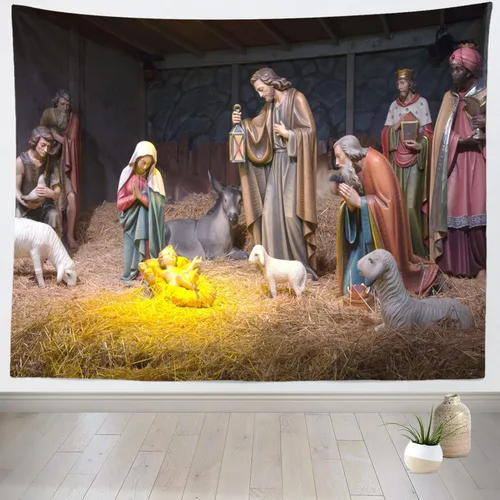 Loccor Tapiz de Navidad Escena del Nacimiento Pesebre Escena del Nacimiento del Bebé Jesús Tapiz para Colgar en la Pared Tapestries Religiosos