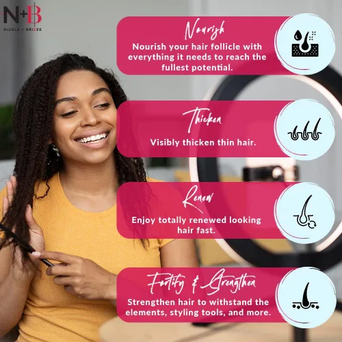 Vista 2 de Nicole + Brizee N+B Vitaminas para el crecimiento del cabello, con biotina, vitamina C, zinc y vitamina B12, fórmula para el cuidado del cabello a