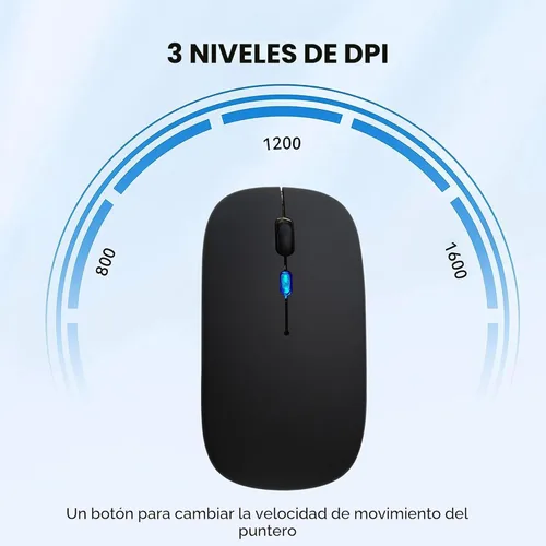 Vista 6 de WREANU Ratón inalámbrico Bluetooth recargable con luces LED, uso silencioso y delgado (BT5.2 y 2.4G USB portátil) modo dual, ratón de computadora