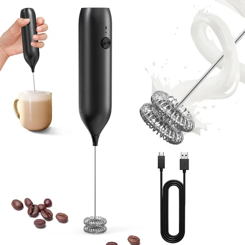 Vista 10 de CIRCLE JOY Espumador de leche recargable de mano, cabezal de batidor de doble bobina, espumador de café eléctrico, varilla espumadora de mano