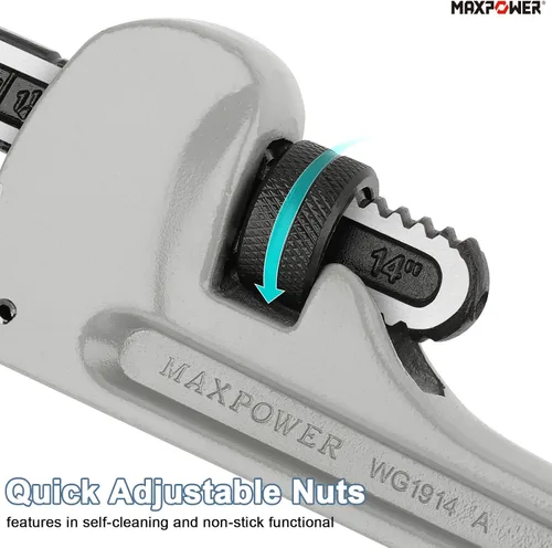 Vista 4 de MAXPOWER Juego de llaves de tubo de 10 "14" 18", con 1" 2" 2.5 "capacidad de mandíbula llaves de plomero, llave de plomería recta