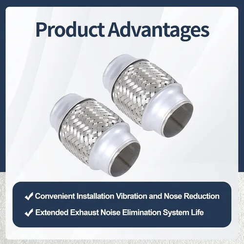 Vista 6 de 2 piezas de tubo flexible de escape de acero inoxidable doble trenzado 1.75" x 4" con extremos de 4" de largo