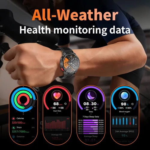 Vista 7 de Reloj inteligente para hombre para teléfonos Android y iPhone, relojes inteligentes deportivos militares para hombres, reloj de seguimiento
