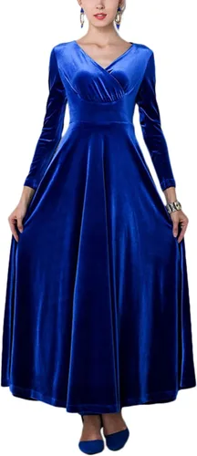 Vista 3 de Urban CoCo - Vestido largo y elástico de terciopelo con cuello en V para mujer
