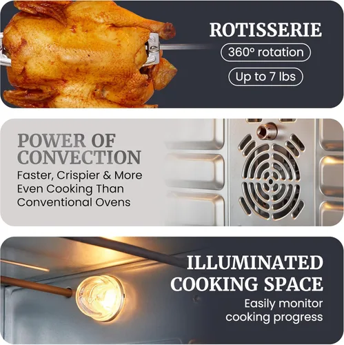 Vista 3 de Elite Gourmet ETO-4510M - Horno de convección con puerta francesa de 47.5 cuartos, 18 rebanadas, 4 botones de control, para hornear, asar, tostar