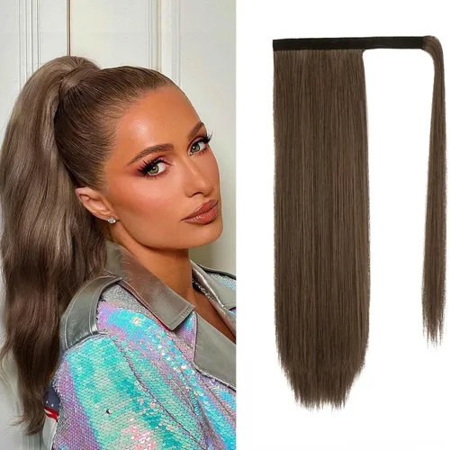 Vista 27 de BARSDAR Extensión de Cola de Caballo Corta y Recta - Extensiones de Cabello de Cola de Caballo con Cordón de 14 Pulgadas en Negro para Mujeres