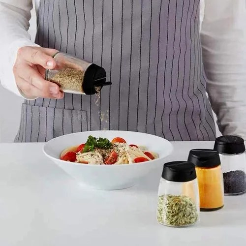 Vista 6 de Juego de molinillo de sal y pimienta Combo - Dos botes de especias gratis - Molinillo de pimienta negra y hierbas recargable manual - Acero