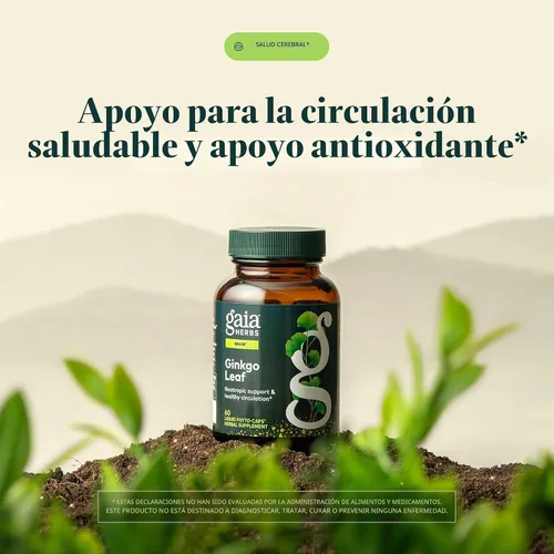 Vista 3 de Gaia Herbs Hoja de ginkgo, 60 cápsulas veganas, 30 porciones