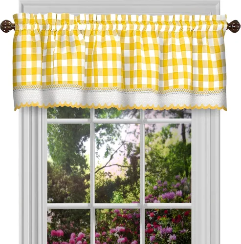 Vista 10 de Cortinas de Ventana con Cenefa de Cuadros Buffalo - 58 Pulgadas de Ancho, 14 Pulgadas de Largo - Cuadros Blanco y Negro - Cortinas de Granja Rústica