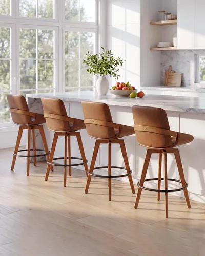 Vista 17 de AQG Counter Height Bar Stools, Mid Century Modern Bar Chairs Swivel with Back, Faux Leather Upholstered Barstools Walnut Wood Frame for Kitchen
