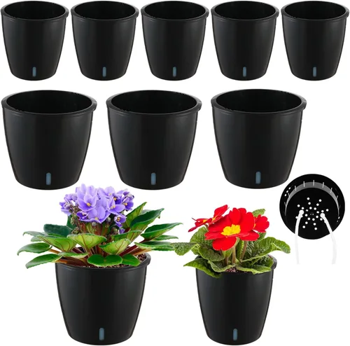 Vista 9 de Planterhoma Macetas de riego automático de 5 pulgadas para plantas de interior, 6 paquetes de macetas de violeta africana con indicador, maceta