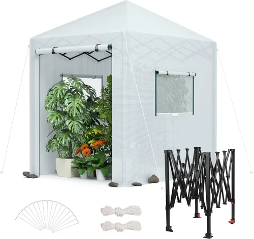 Vista 12 de WORKPRO Invernadero, invernaderos pequeños portátiles de 56" x 28" x 77" para exteriores e interiores, kit de invernadero resistente con cubierta