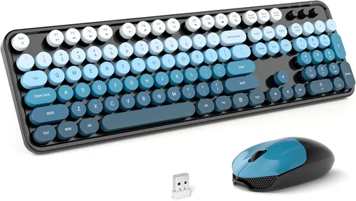 Vista 16 de MOFII Combo de teclado y mouse inalámbricos 2.4 Ghz, no pierden el enlace, estilo retro, teclas redondas, compatible con PC de escritorio y laptop