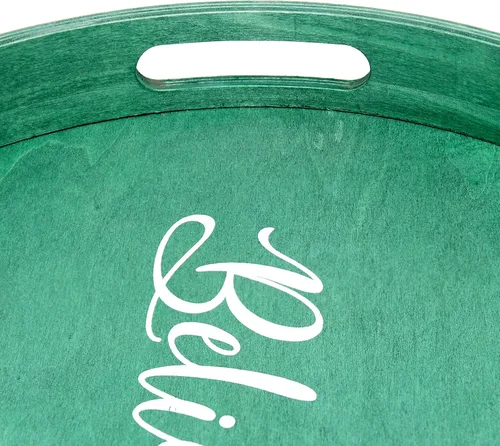 Vista 8 de Elegant Designs HG2013-GBL Bandeja de Servir Redonda de Madera Decorativa de Navidad de 13.75'' con Asas, Verde Believe
